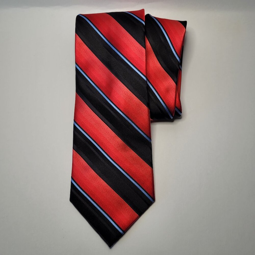 Covington Mens Necktie Red Black Striped 100% Silk Dark Academia